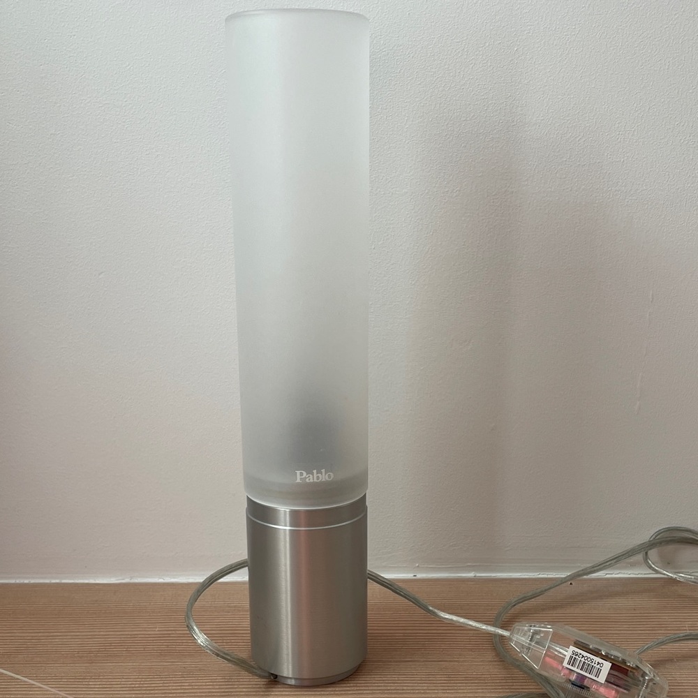 Pablo Frosted Glass and Silver Cylinder Lamp